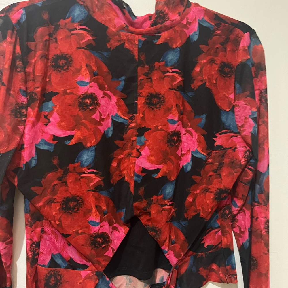 Bar III Floral Bodysuit - Red and Pink